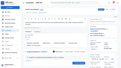Quality Complaints: an open complaint with its QA assessment and the complaint-handling workflow step in progress.